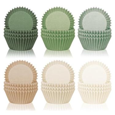 Imagem de JarThenaAMCS 300 peças forro de cupcake verde sálvia copo de papel para assar muffin marrom verde gradiente para chá de bebê, festa de aniversário, suprimentos de artesanato, 5 x 3 cm