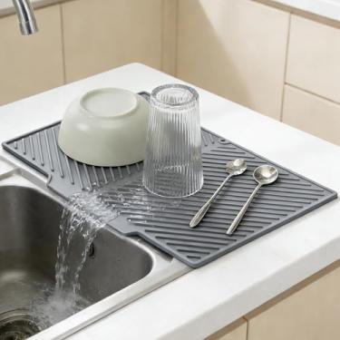 Imagem de Tapete de drenagem de silicone tapete de secagem de pratos para bancadas de cozinha e banheiro - antiderrapante, almofada de drenagem dobrável tapetes resistentes ao calor para pratos, pia