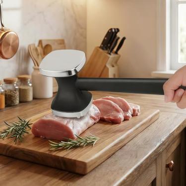 Imagem de Amaciador de carne com cabo de aderência confortável, amaciador de costeletas de aço inoxidável antiaderente de dupla face, martelo de cozinha resistente para bife, carne bovina, costeletas, frango