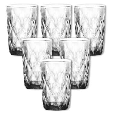 Imagem de Taças de Vidro Decorativas, Conjunto com 6, Design Geométrico em Relevo, Cor Azul Iridescente (Copo Diamond 350ml)