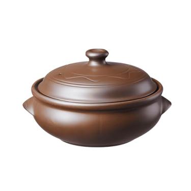 Imagem de BALWOO Earthenware 2L (1,916.4 g) Ttukbaegi panela de argila coreana panela de arroz/tigela de cerâmica feita à mão para panelas de cerâmica Bibimbap Remen panela de estoque (largura baixa)