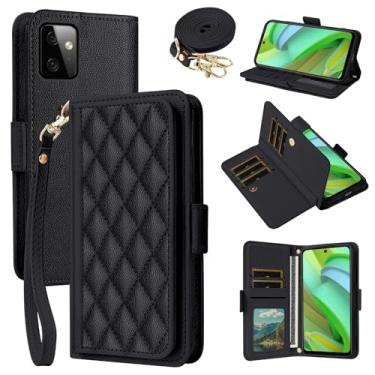 Imagem de Dibosom Capa carteira para Motorola Moto G Power 5G 2023 Argyle com alça de pulso/ombro compartimentos para cartões, bolsa flip de couro PU, suporte minimalista acolchoado para celular GPower G5