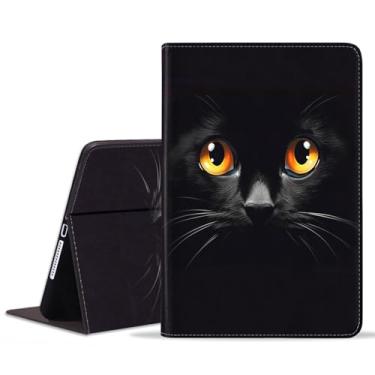 Imagem de stmedazm Capa para Samsung Galaxy Tab A11 Plus (2025)/A9 Plus (2023) 28 cm, capa dobrável de couro PU premium com suporte para despertar/hibernar automaticamente - Rosto de gato preto fofo