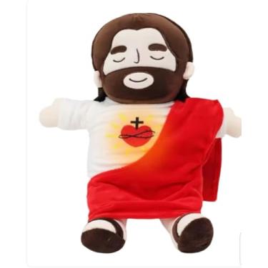 Imagem de Jesus Cristo de Pelúcia Animado Respira Brilha Luz Natal Presente