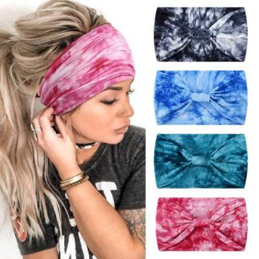 Imagem de Bandanas Boho Tie-Dye com nós largos e elásticos para mulheres x4 - ta
