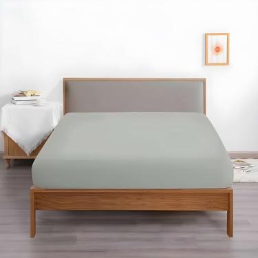 Imagem de Lençol de solteiro extra profundo - capa de colchão com bolso profundo de 45,7 a 61 cm, lençol de microfibra único com elástico - cinza claro