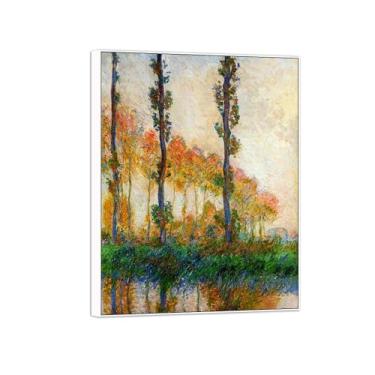 Imagem de BMZFYBS Claude Monet Famosas Impressões em Tela de Parede Prontas para Pendurar - Três Árvores no Outono - Quadro Branco para Decoração de Sala de Estar 60 x 80 cm 24 x 31 pol