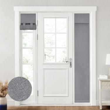 Imagem de HOMEIDEAS Cortinas de luz lateral blackout 100% linho para porta da frente, cortinas de janela de porta lateral, janela pequena, cobertura com isolamento térmico, 1 painel, L 30 x C 168 cm, cinza
