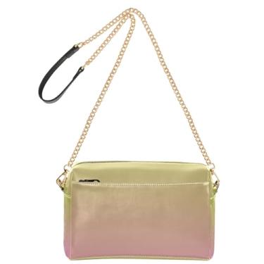 Imagem de Joitme Bolsa tiracolo feminina rosa e verde degradê de couro PU com alça de corrente para celular
