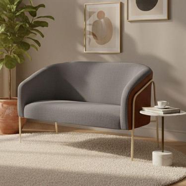 Imagem de Sofá 2 Lugares Stella Industrial Alta Champanhe Sintético Pu Nozes Linho D03 - D`rossi Grafite