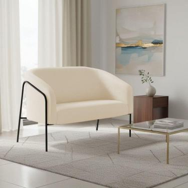 Imagem de Sofá 2 Lugares Namoradeira Stella Base Industrial Alta Preta Sintético Pu D03 - D`rossi Bege