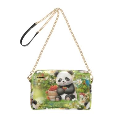 Imagem de Joitme Bolsa feminina fofa Pandas verde animal bolsa tiracolo alça corrente couro PU bolsa de ombro bolsa para celular fofa