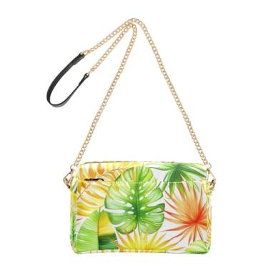 Imagem de Bolsa tiracolo feminina bolsa para celular bolsa de ombro de couro PU alça de corrente folhas tropicais Monstera