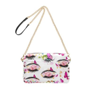 Imagem de Bolsa feminina transversal bolsa para celular lindos olhos artísticos alça de corrente branca bolsa de ombro de couro PU