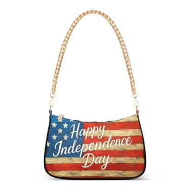 Imagem de Bolsa de ombro com corrente do Dia da Independência dos EUA, bolsa Hobo feminina com estampa patriótica, bolsa versátil para uso diário ou festa