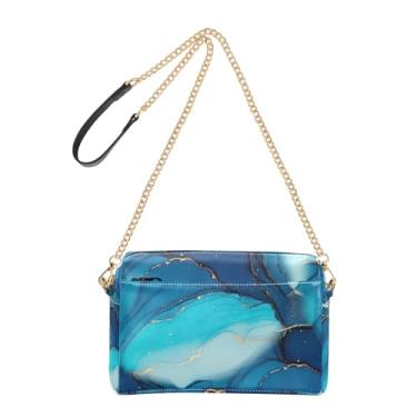 Imagem de Joitme Bolsa tiracolo feminina para celular azul turquesa arte dourada alça de couro PU bolsa de ombro