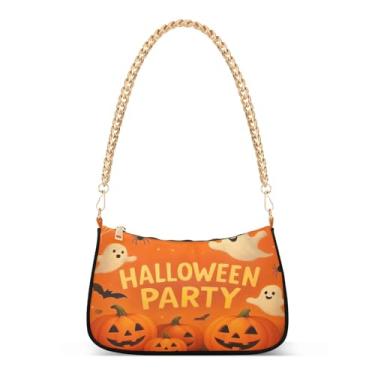 Imagem de Bolsa de ombro de corrente laranja Halloween Pumpkins, bolsa feminina Hobo, bolsa com estampa fofa para festas e uso diário