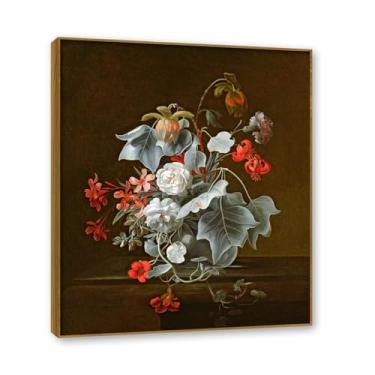 Imagem de Moldura de teca. Arte em tela floral country, pintura botânica vintage de natureza morta, decoração de parede de cozinha de fazenda emoldurada para sala de jantar. B43. 40 x 48 cm-15,7 x 18,9 pol