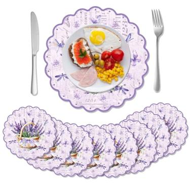 Imagem de Jogo americano de lavanda roxa descartável decorativo primavera verão elegante flor borboleta papel americano mesa de jantar para casamento, chá de panela, casamento, aniversário, decoração de jantar