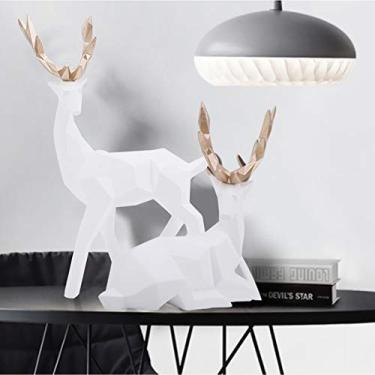 Imagem de GLOGLOW Estatueta de Resina de Cervo Conjunto de 2, Ouro, Decorativa para Mesa de Trabalho Doméstica, Sala de Estar e Jardim, Decoração Diária Sentada e Em pé (Branco Pequeno)