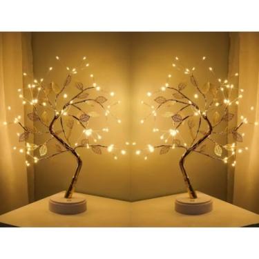 Imagem de Luminária Árvore LED Folhas Douradas Iluminação Aconchegante Mesa de Cabeceira Quarto e Sala Luzes Decorativas para Amantes de Decoração Casa(Dourada (2 PÇ))