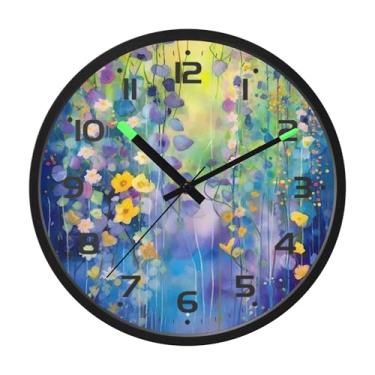 Imagem de SEHANY Relógio de parede vintage com flores de videira silencioso, sem tique-taque, relógio redondo operado por bateria, controle de som, luz noturna, relógios de parede para sala de estar, cozinha