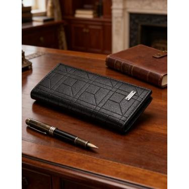 Imagem de Carteira longa ultrafina para homens, carteira de couro aberta com bloqueio RFID e grande capacidade, organizador de vários compartimentos para cartões com perfil fino (preto)