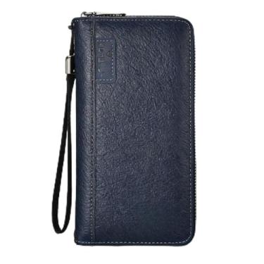 Imagem de Carteira masculina de couro macio brilhante portátil azul executivo grande capacidade, design portátil azul comercial com fecho magnético, couro macio brilhante e grande capacidade