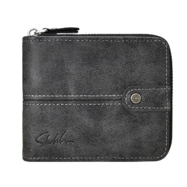 Imagem de Carteira universal simples preta compacta de couro PU de grande capacidade, design compacto preto simples com encaixe, couro PU padrão trançado e grande capacidade