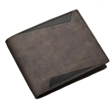 Imagem de Carteira universal moderna marrom escuro com fivela curta de couro legítimo de flor de lichia, design curto moderno com fivela, textura de grão de lichia e sensação confortável