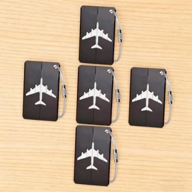 Imagem de Conjunto de etiquetas de bagagem de liga de alumínio com alça de cabo de aço para mala, mochila e bolsa de mão, identificação de viagem durável, preta