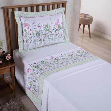 Imagem de Kit 3 Peças Lençol Estampado Girl Solteiro 300 Fios (Jardins)