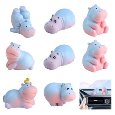 Imagem de Nextpal 8 peças de mini estatuetas de hipopótamo, decoração de hipopótamo fofo para painel de carro e mesa, ornamentos de animais pequenos para jardim de fadas de escritório em casa, conjunto
