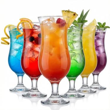 Imagem de the mask el turko Conjunto grande de vidro Hurricane com 6 peças de milkshake de 460 ml, copos de coquetel altos, mojito, margarita, sangria, copos de pina colada, copos de caule grande cupê