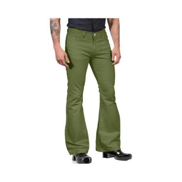 Imagem de Calças Flare Retro Masculinas De Cintura Média Em Cor Sólida Casual Cl