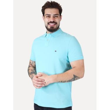 Imagem de Polo Tommy Hilfiger Masculina Regular Piquet 1985 Dewy Azul Claro Tama