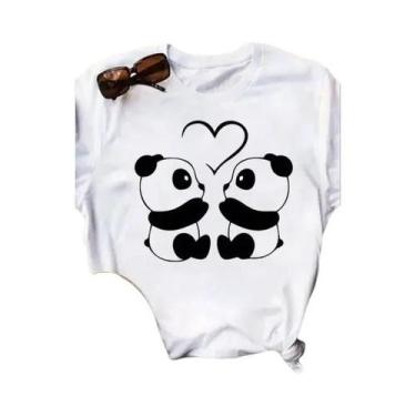 Imagem de Camiseta Feminina Solta De Verão Com Estampa De Coração De Panda, Mang