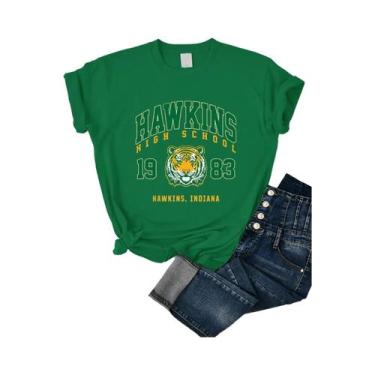 Imagem de Camiseta Casual Feminina Com Estampa Hawkins High School 1983, Moda Ha