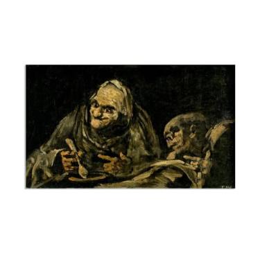 Imagem de Arte de parede de Francisco Goya, dois idosos comendo, impressão em tela famosa reprodução de pinturas a óleo abstratas imagem de arte emoldurada para decoração de casa pôster 100 x 60 cm (39 x 24