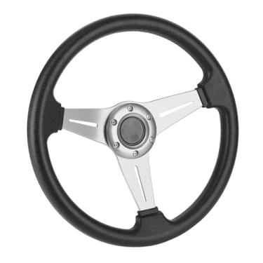 Imagem de Cosiki Substituição de Carro de Corrida de Volante à Deriva de 14 Polegadas para Ajuste Universal, Liga de Alumínio + PU, Vermelho/preto/prata, 1 X Volante 2 X Arnês 1 Chave (Prata)