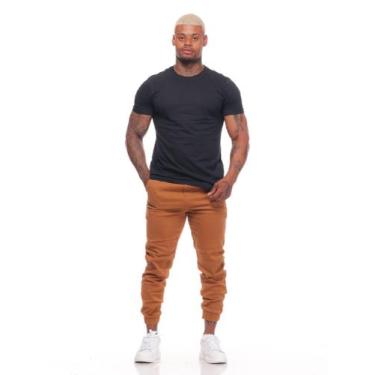 Imagem de Calça Jogger Masculina Slim Sarja Com Punho - Mitchelgutto, Caramelo, 