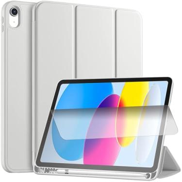 Imagem de YeaQuelior Capa para iPad (A16) 11ª/10ª geração (2025/2022) com suporte para lápis, capa fina para tablet com parte traseira de TPU macio, ativar/hibernar automaticamente, cinza