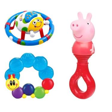 Imagem de Kit Chocalho Joaninha Com Um Espelho Para Bebês e Mordedores De Lagart