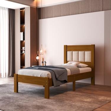 Imagem de Cama Solteiro De Madeira 100% Pinus Tapeçada Reforçada Quarto Vivare
