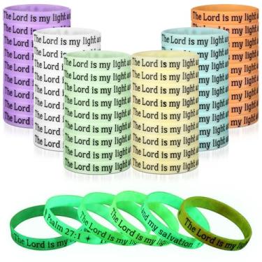 Imagem de PullCrease 50 pulseiras Jesus é a luz do mundo que brilha no escuro, 10 estilos, pulseiras de silicone religiosas coloridas de silicone cristão, presente para escola bíblica, igreja, grupo