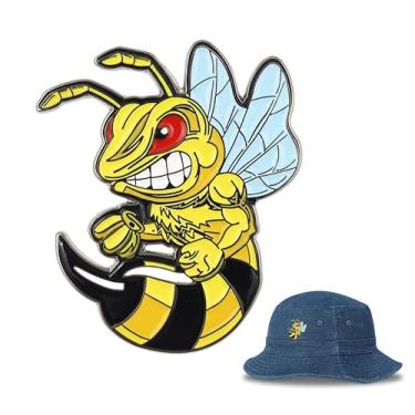 Imagem de Broche amarelo de 3,8 cm de abelha, vespão, esmaltado, fofo, para mochilas, emblema de abelha, alfinetes adequados para chapéu, jaqueta, bolsa de lona - Broche pequeno de abelha zangada amarela