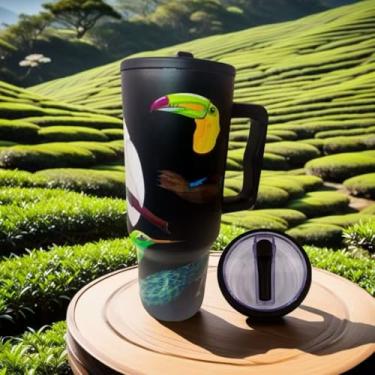 Imagem de Copo Térmico Birds 1200ml | Com 5 Estampas, Canudo e Alça – Garrafa Térmica para Academia e(PERTO,49)