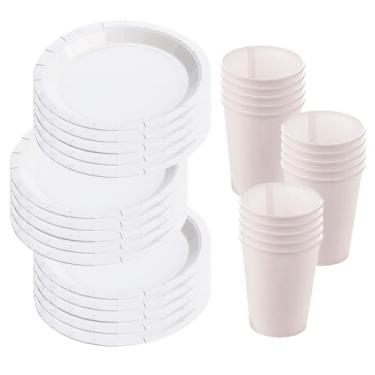 Imagem de Kit Festa 60 Peças - Pratos e Copos de Papel 18cm e 270ml - Descartáveis para Aniversário e Eventos(Branco)