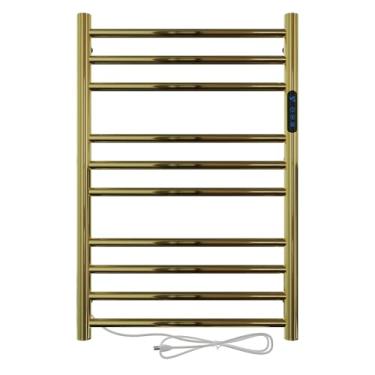 Imagem de Kazalinda Toalheiro Térmico Elétrico Redondo Dourado Polido com Timer Embutido, Aço Inox, Fio Lado Esquerdo