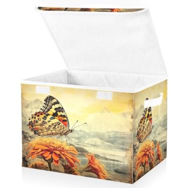 Imagem de Blueangle Cestos de armazenamento Old Grungy Butterfly com tampas, 42 x 32 x 30 cm, grande cesta organizadora dobrável para decoração de casa e escritório (279)